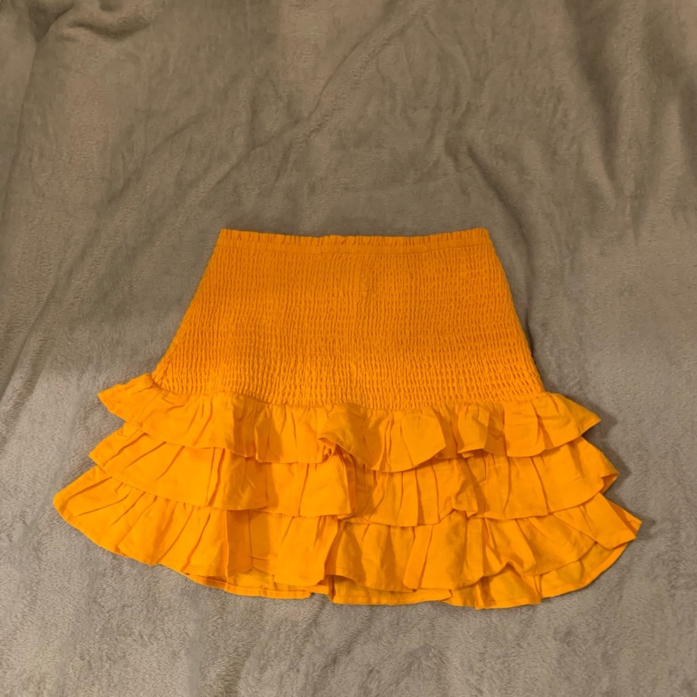 VENUS Orange Bubble Mini Skirt with Ruffled Tiers